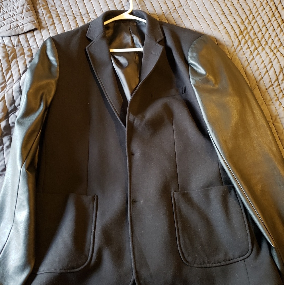 Saks Fifth Leather Sleeved Blazer